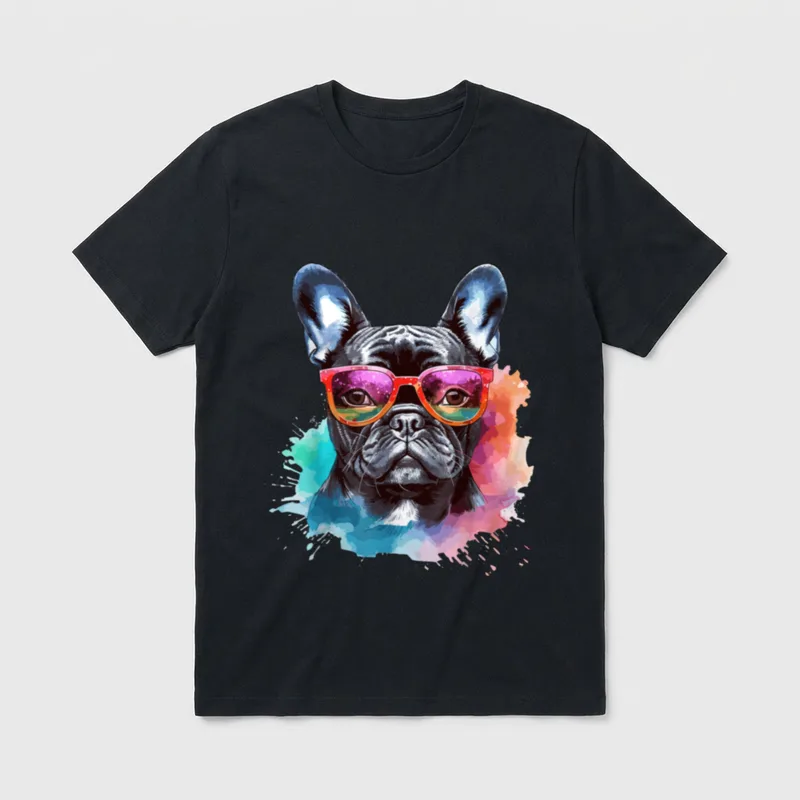 Aquarell Französische Bulldogge T-Shirt 0122 – Klassisches T-Shirt in Schwarz