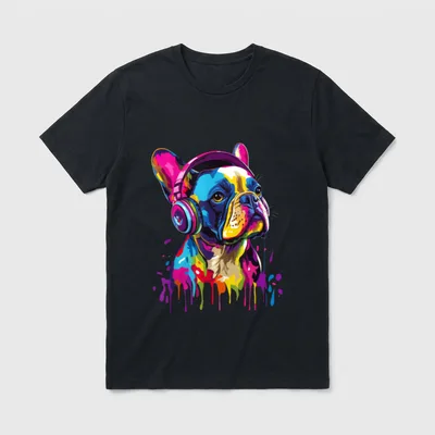 Französische Bulldogge Liebhaber Kopfhörer T-Shirt – Klassisches T-Shirt in Schwarz