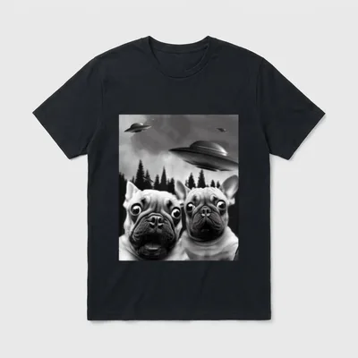Lustiges Frenchie UFO Selfie T-Shirt – Klassisches T-Shirt in Schwarz