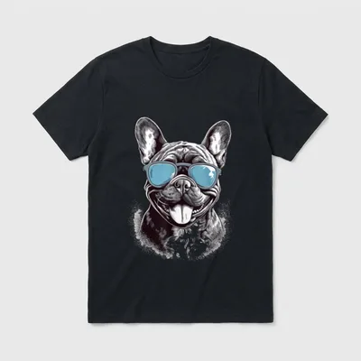 Französische Bulldogge mit Sonnenbrille T-Shirt 0131 – Klassisches T-Shirt in Schwarz