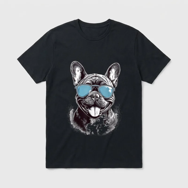 Französische Bulldogge mit Sonnenbrille T-Shirt 0131 – Klassisches T-Shirt in Schwarz