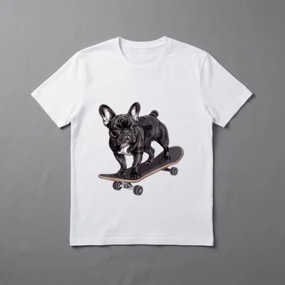 Skateboard Französische Bulldogge T-Shirt – Klassisches T-Shirt in Schwarz