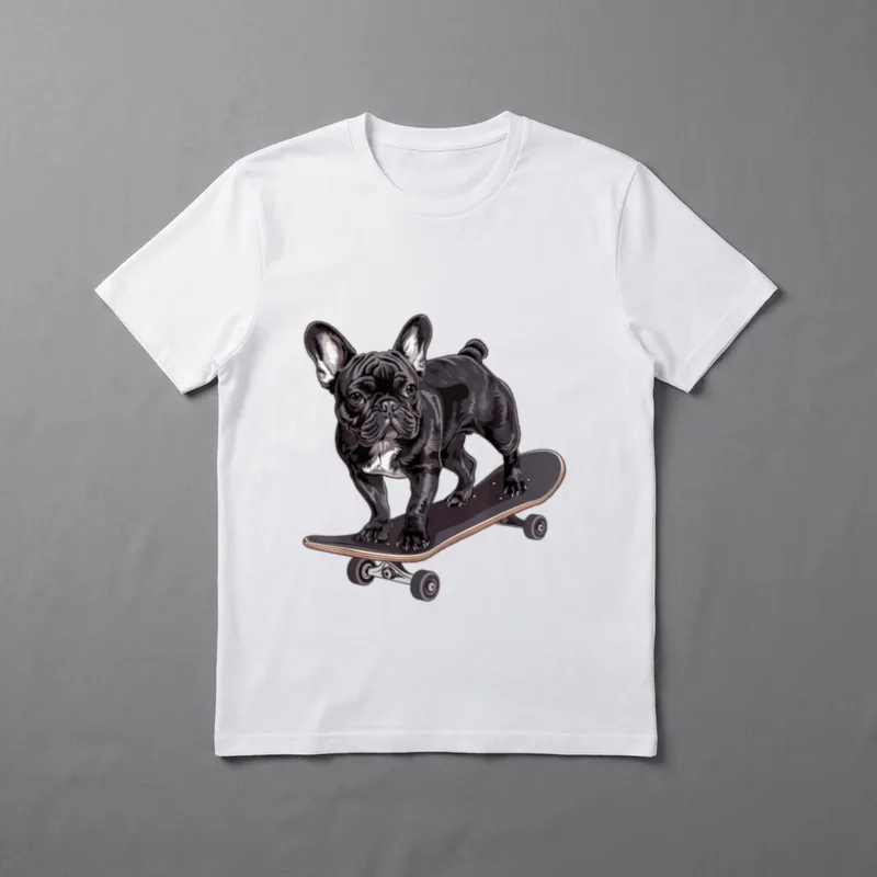 Skateboard Französische Bulldogge T-Shirt – Klassisches T-Shirt in Schwarz