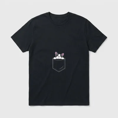 Französische Bulldogge in Brusttasche schaut T-Shirt – Klassisches T-Shirt in Schwarz
