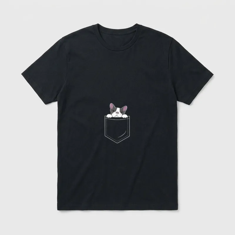 Französische Bulldogge in Brusttasche schaut T-Shirt – Klassisches T-Shirt in Schwarz