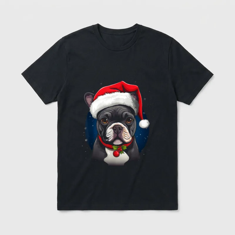 Frenchie Hund mit Weihnachts T-Shirt – Klassisches T-Shirt in Schwarz