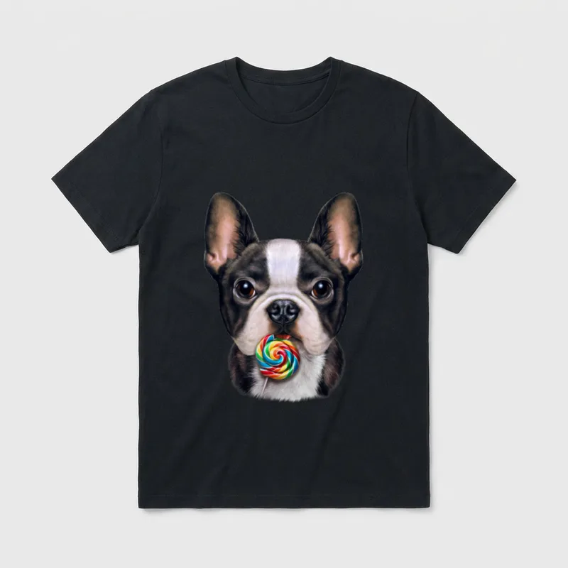 Französische Bulldogge lecken Regenbogen-Lutscher T-Shirt – Klassisches T-Shirt in Schwarz