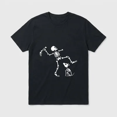 Lustig Spaziergang Hund Skelett T-Shirt – Klassisches T-Shirt in Schwarz