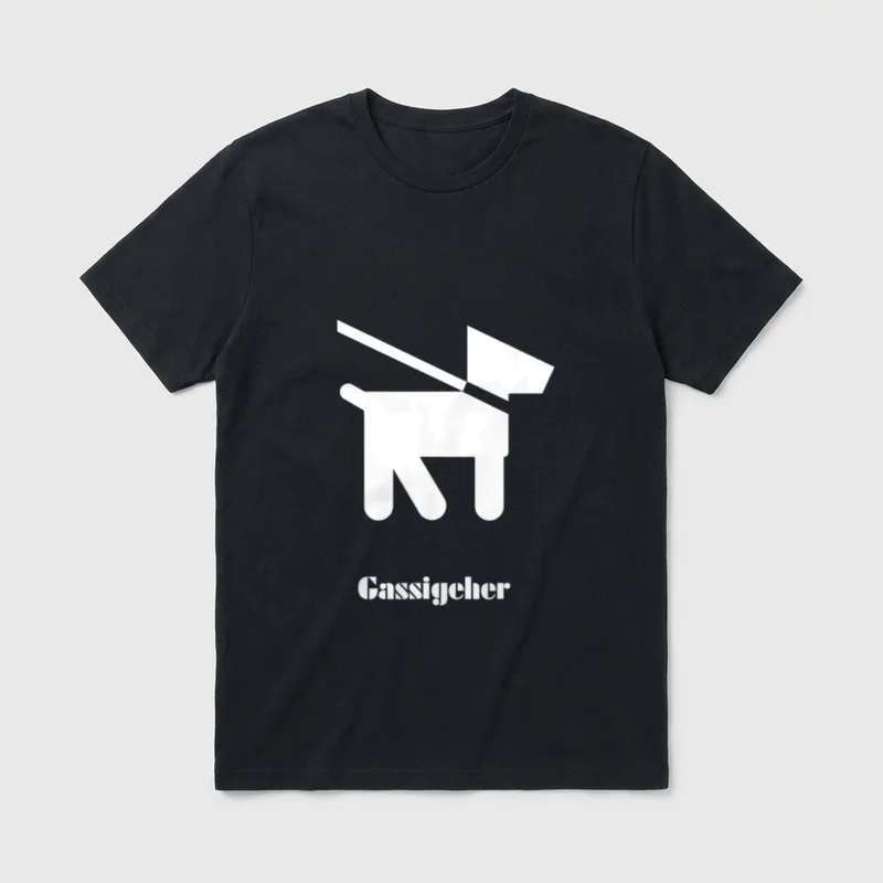 Gassigeher . Mit Hunden T-Shirt – Weißer Hund mit Leine und Text Gassigeher auf grauem Grund – Klassisches T-Shirt in Schwarz