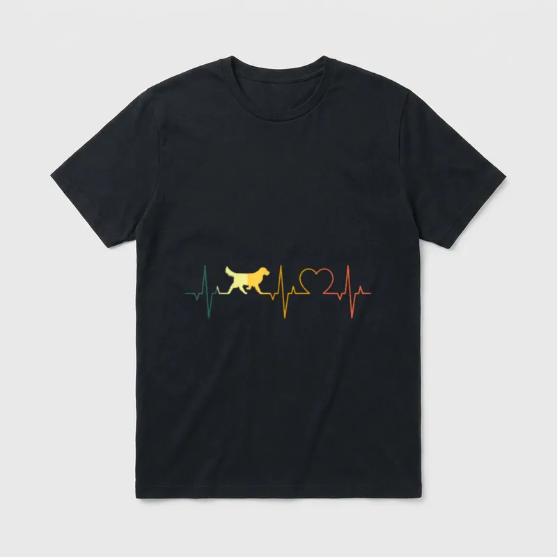 Golden Retriever Retro Herzschlag T-Shirt – Klassisches T-Shirt in Schwarz