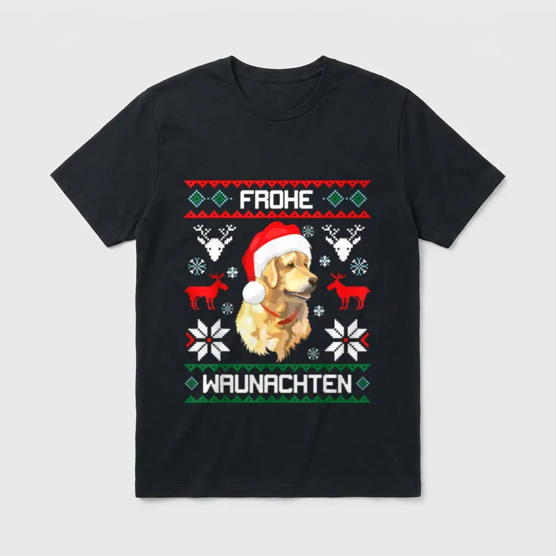 Golden Retriever Frohe Waunachten T-Shirt – Klassisches T-Shirt in Schwarz