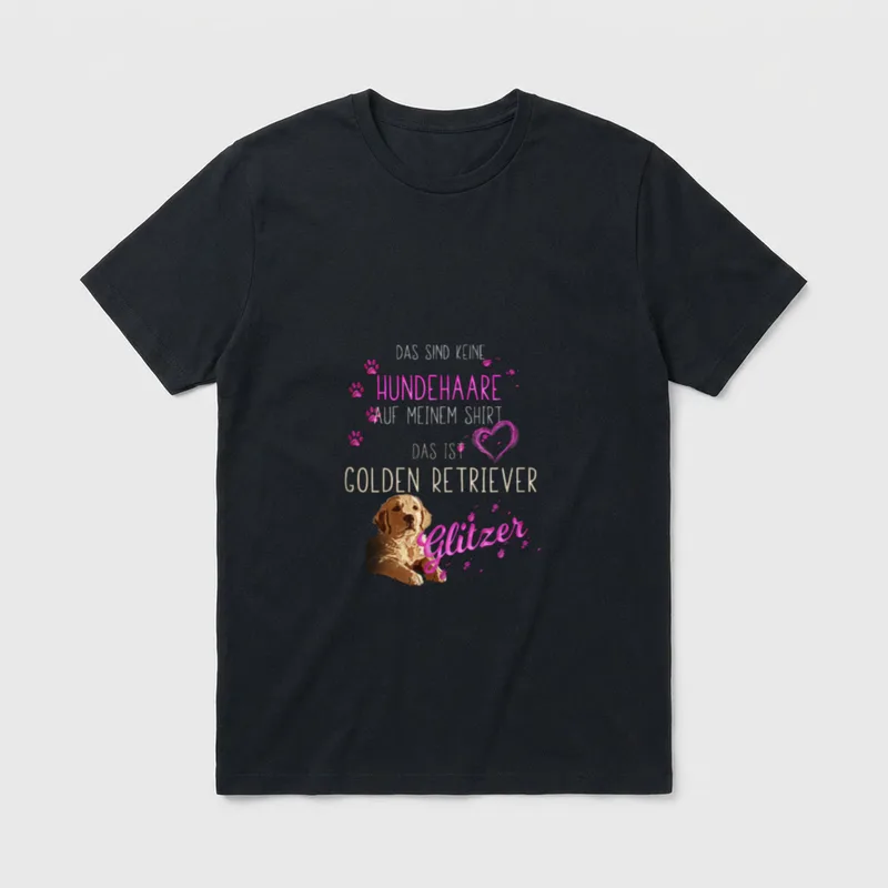 Golden Retriever Hundehaare Glitzer T-Shirt 0044 – Klassisches T-Shirt in Schwarz