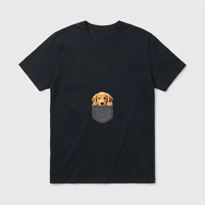 Golden Retriever Hund T-Shirt 0051 – Goldener Retriever Welpenkopf in grauer Jeans pocket – Klassisches T-Shirt in Schwarz