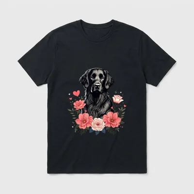 Roses Flowers Flat-Coated Retriever T-Shirt – Klassisches T-Shirt in Schwarz