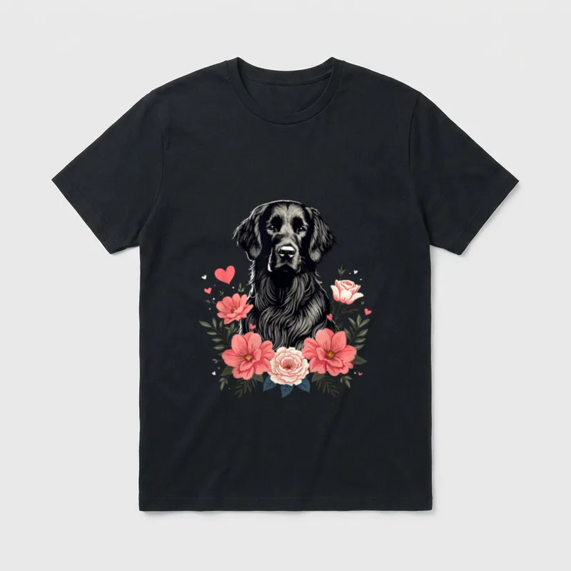 Roses Flowers Flat-Coated Retriever T-Shirt – Klassisches T-Shirt in Schwarz