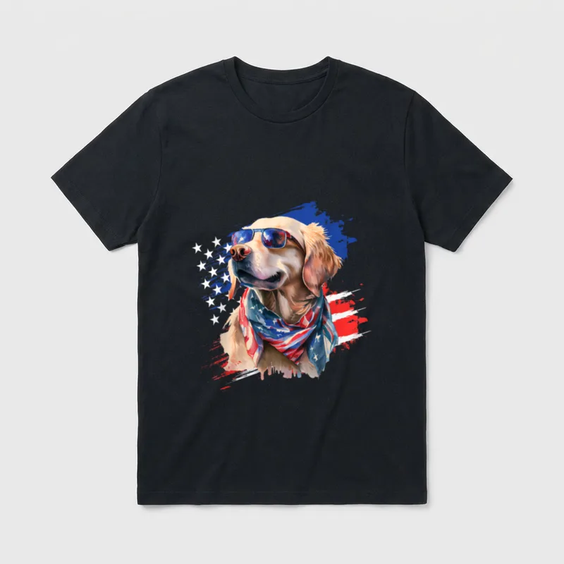Patriotischer Golden Retriever Amerikanische T-Shirt – Klassisches T-Shirt in Schwarz