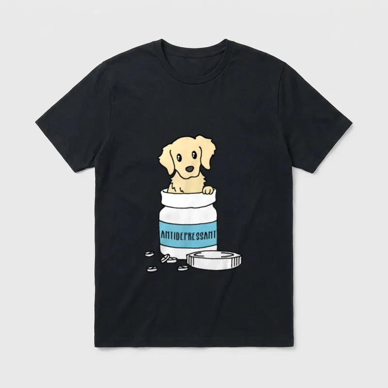 Hunde Antidepressivum lustiges Golden T-Shirt – Klassisches T-Shirt in Schwarz