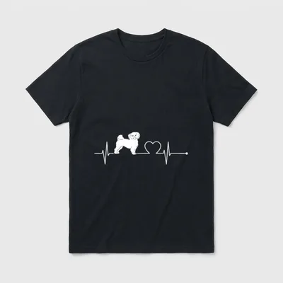 Bolonka Zwetna Hund Herzschlag T-Shirt – Weiße EKG-Linie mit Flauschhund und Herzform – Klassisches T-Shirt in Schwarz
