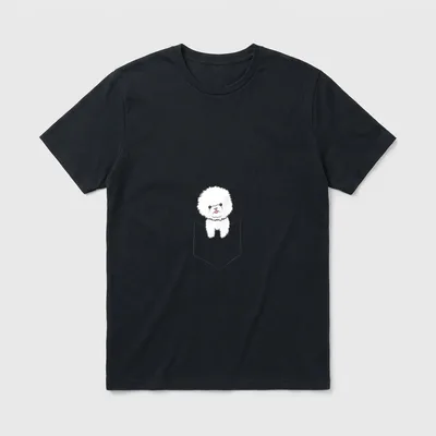 Bichon Frise Hund T-Shirt – Weißer Bichon Frise Welpen mit rosa Nase in einer Umrisstasche – Klassisches T-Shirt in Schwarz
