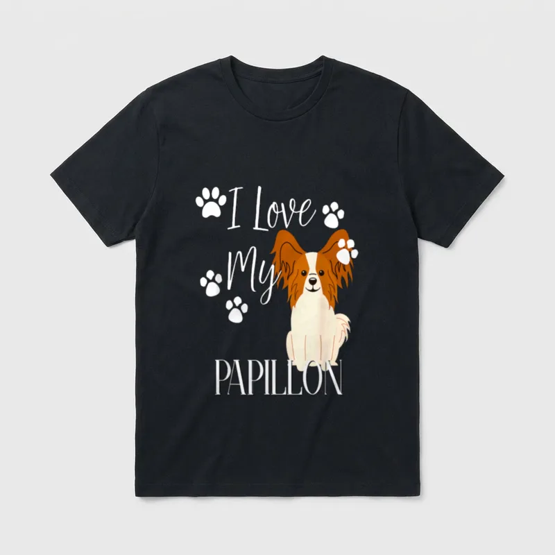Papillon Hund I love T-Shirt – Klassisches T-Shirt in Schwarz