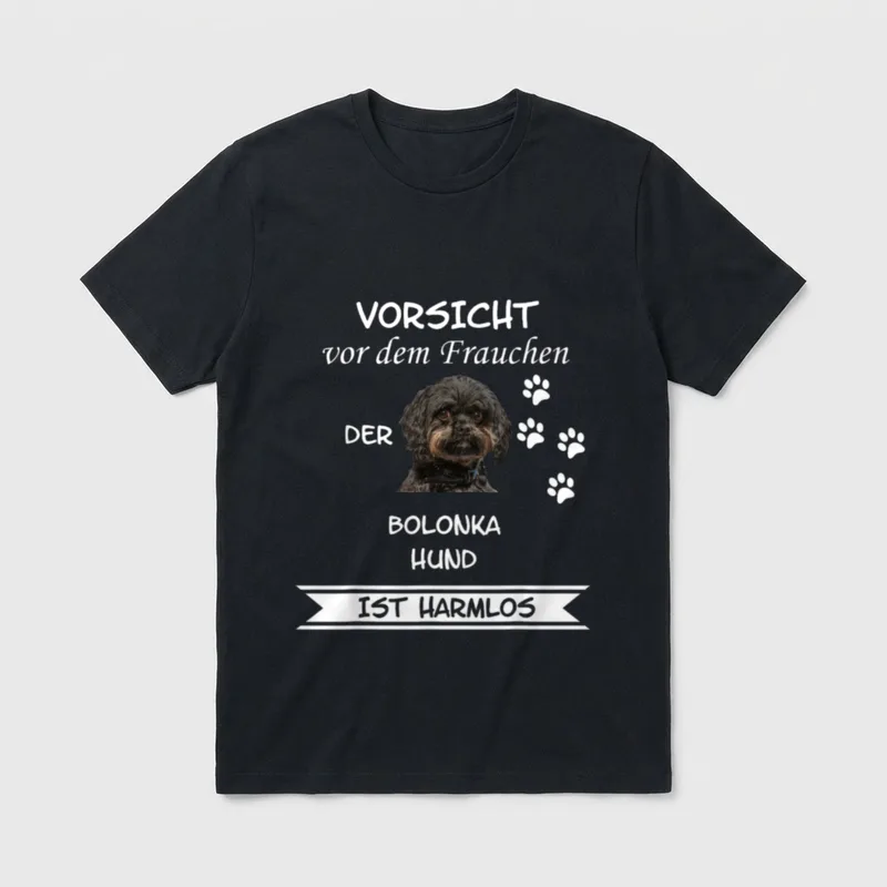 Vorsicht vor dem Frauchen Bolonka T-Shirt – Klassisches T-Shirt in Schwarz