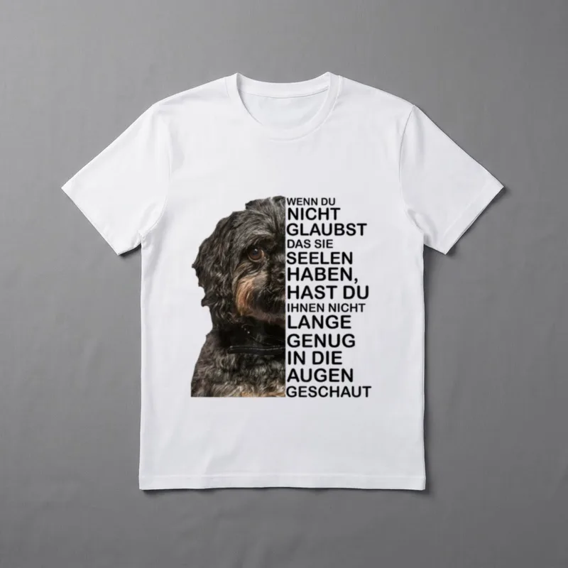 Bolonka Hund Lustiger Spruch T-Shirt – Dunkler Hund mit Text über Seelen und Augenkontakt – Klassisches T-Shirt in Schwarz