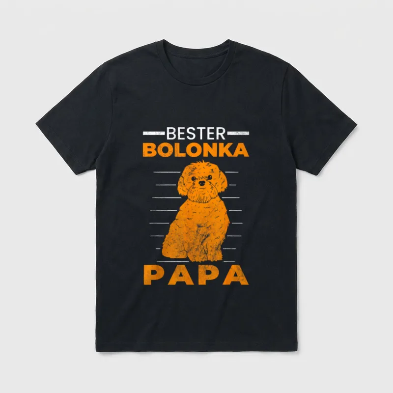 Bester Bolonka Papa Hund T-Shirt – Bester Bolonka Papa Hund in Orange mit Strich-Hintergrund – Klassisches T-Shirt in Schwarz