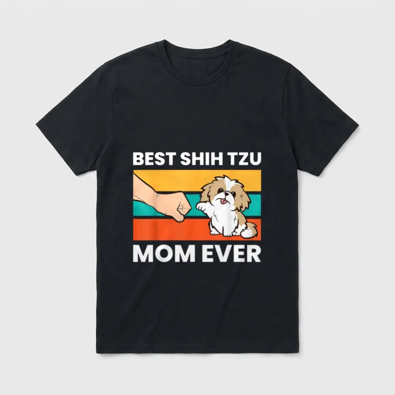 Beste Shih Tzu Mama T-Shirt – Shih Tzu Cartoon macht Fingerschnuppe vor buntem Hintergrund – Klassisches T-Shirt in Schwarz