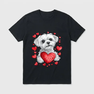 Valentinstag Malteser Hund Herz T-Shirt – Klassisches T-Shirt in Schwarz
