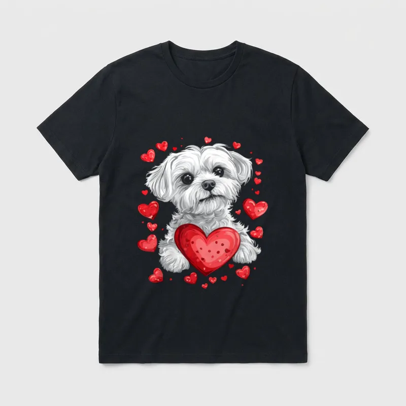 Valentinstag Malteser Hund Herz T-Shirt – Klassisches T-Shirt in Schwarz