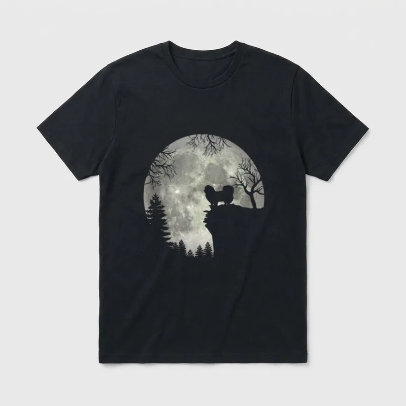 Pekingese Pekinese und Mond T-Shirt – Klassisches T-Shirt in Schwarz