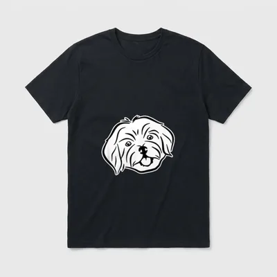 Havaneser T-Shirt – Schwarz-weiße Strichzeichnung eines lächelnden Havaneser-Hundekopfs – Klassisches T-Shirt in Schwarz