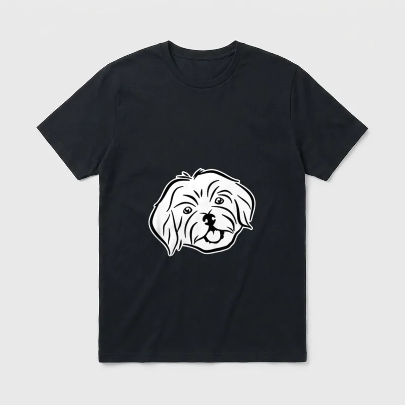 Havaneser T-Shirt – Schwarz-weiße Strichzeichnung eines lächelnden Havaneser-Hundekopfs – Klassisches T-Shirt in Schwarz