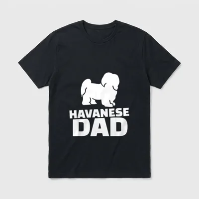 Havaneser Papa T-Shirt – Weißer Havaneser Hund und Schriftzug HAVANese DAD auf dunklem Grund – Klassisches T-Shirt in Schwarz