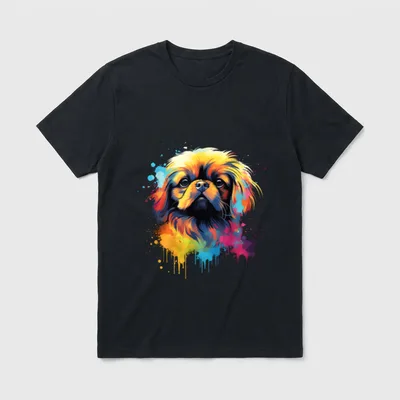 Bunte Pekingese Hund T-Shirt – Klassisches T-Shirt in Schwarz