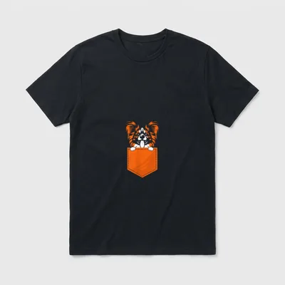 Pocket Papillon Hund T-Shirt – Klassisches T-Shirt in Schwarz