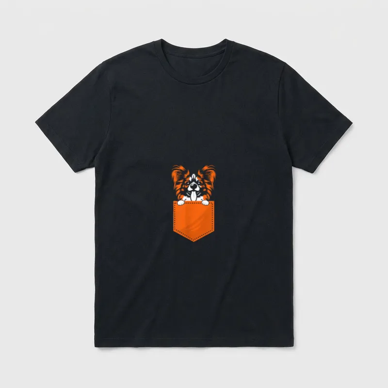 Pocket Papillon Hund T-Shirt – Klassisches T-Shirt in Schwarz