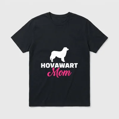 Hovawart Mama T-Shirt – Weiße Hovawart-Silhouette über weißem und pinkem Schriftzug – Klassisches T-Shirt in Schwarz