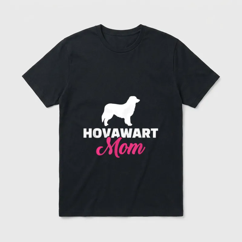 Hovawart Mama T-Shirt – Weiße Hovawart-Silhouette über weißem und pinkem Schriftzug – Klassisches T-Shirt in Schwarz