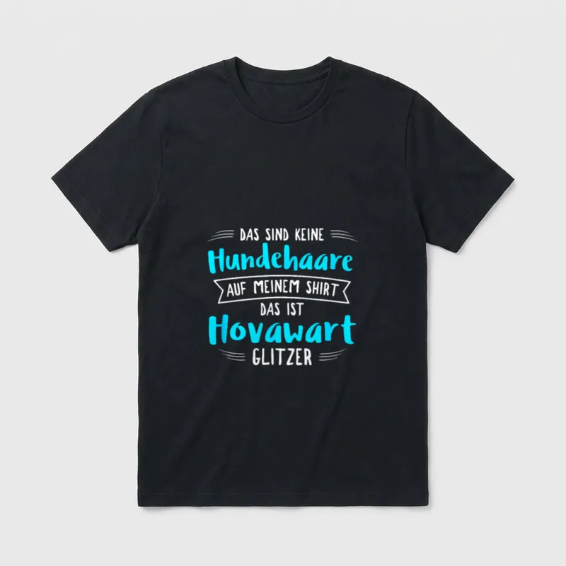 Hovawart Hundebesitzer T-Shirt – Blauer und weißer Spruch Hovawart Glitzer statt Hundehaare – Klassisches T-Shirt in Schwarz
