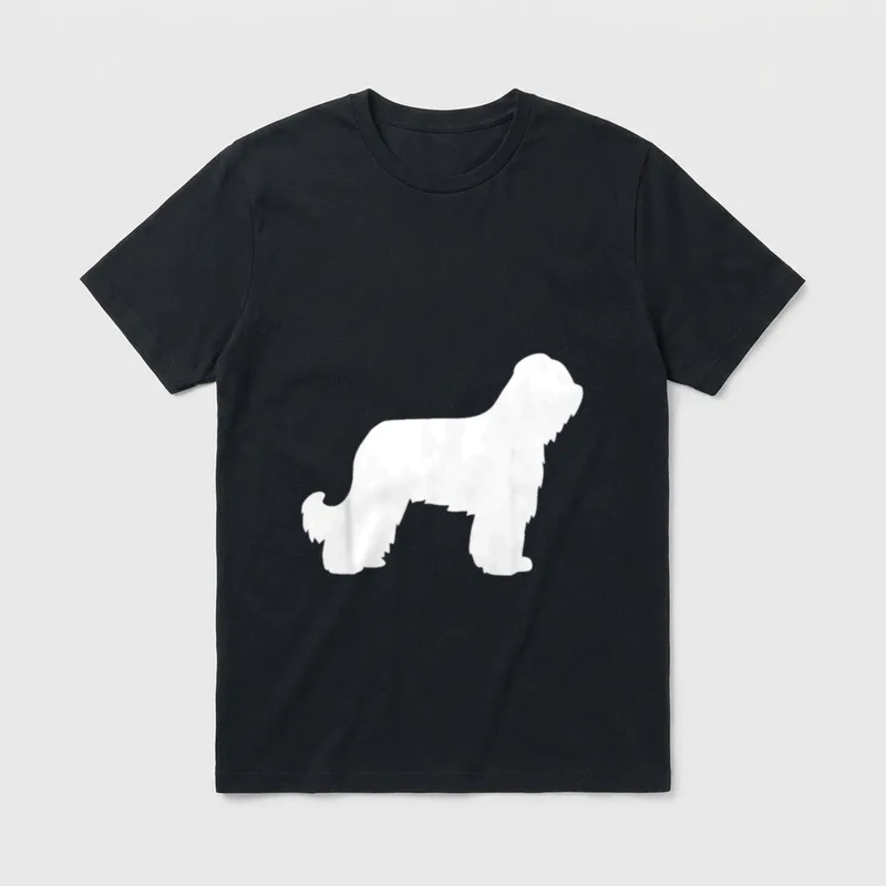Briard T-Shirt 0046 – Weiße Silhouette eines stehenden Briard-Hundes auf grauem Hintergrund – Klassisches T-Shirt in Schwarz