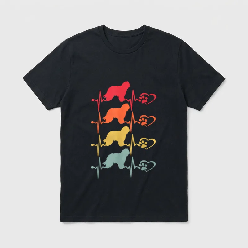Vintager Schapendoes-Hundeherzschlag-Tatzen-lustiger T-Shirt – Klassisches T-Shirt in Schwarz
