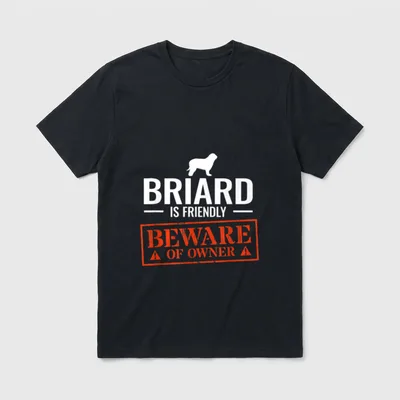 Briard T-Shirt 0072 – Briard Hund Silhouette mit Warning Stempel Beware of Owner – Klassisches T-Shirt in Schwarz