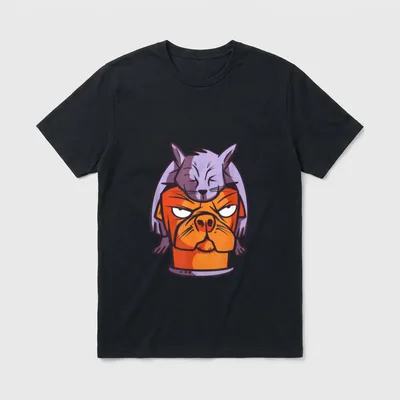 Katze schläft auf Hund T-Shirt – Klassisches T-Shirt in Schwarz