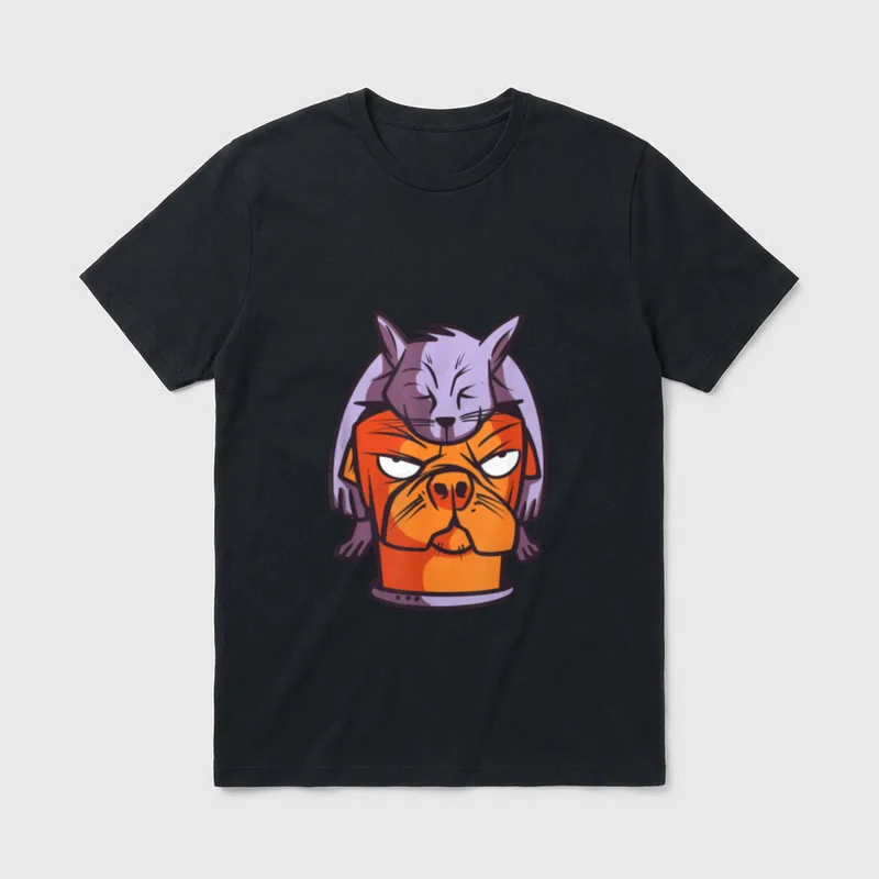 Katze schläft auf Hund T-Shirt – Klassisches T-Shirt in Schwarz