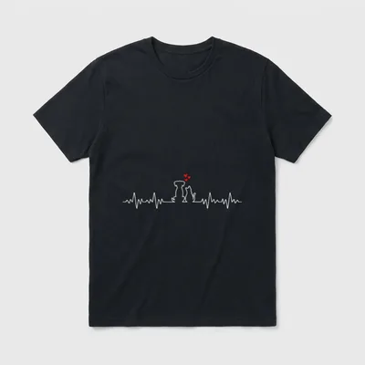 Niedliche Katze Hund Herzschlag T-Shirt – Klassisches T-Shirt in Schwarz
