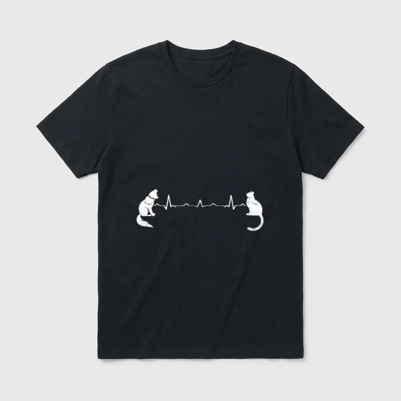 Hund und Katze HERZSCHLAG T-Shirt – Klassisches T-Shirt in Schwarz
