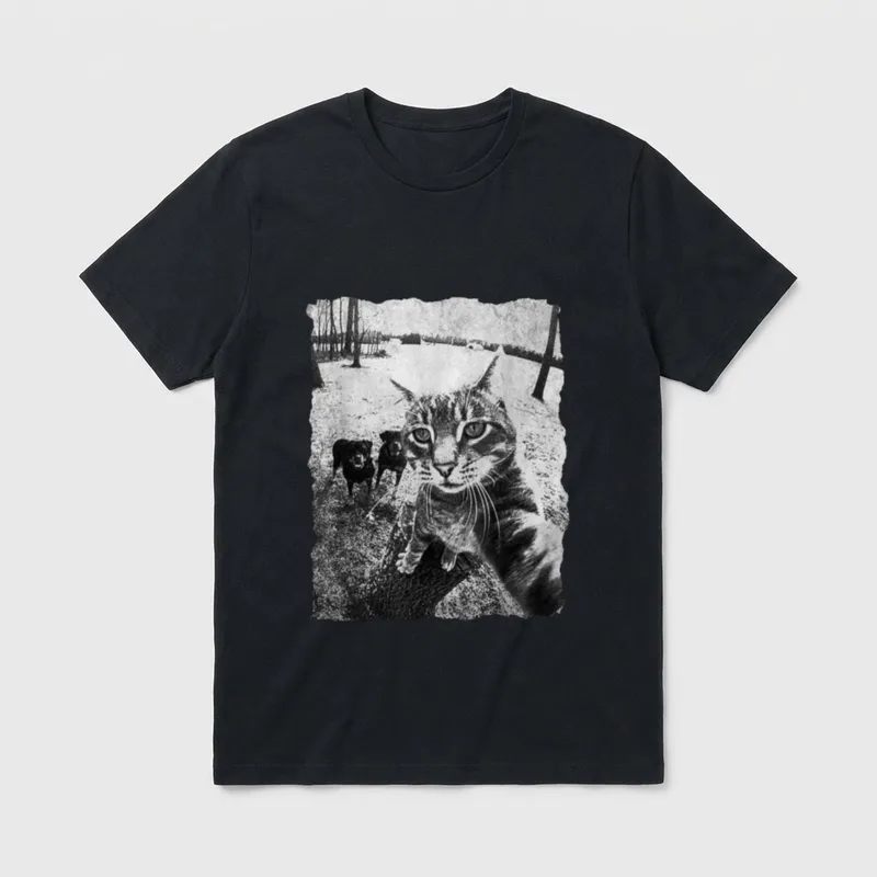 Lustiges Katzen-Selfie mit Rottweiler T-Shirt – Klassisches T-Shirt in Schwarz