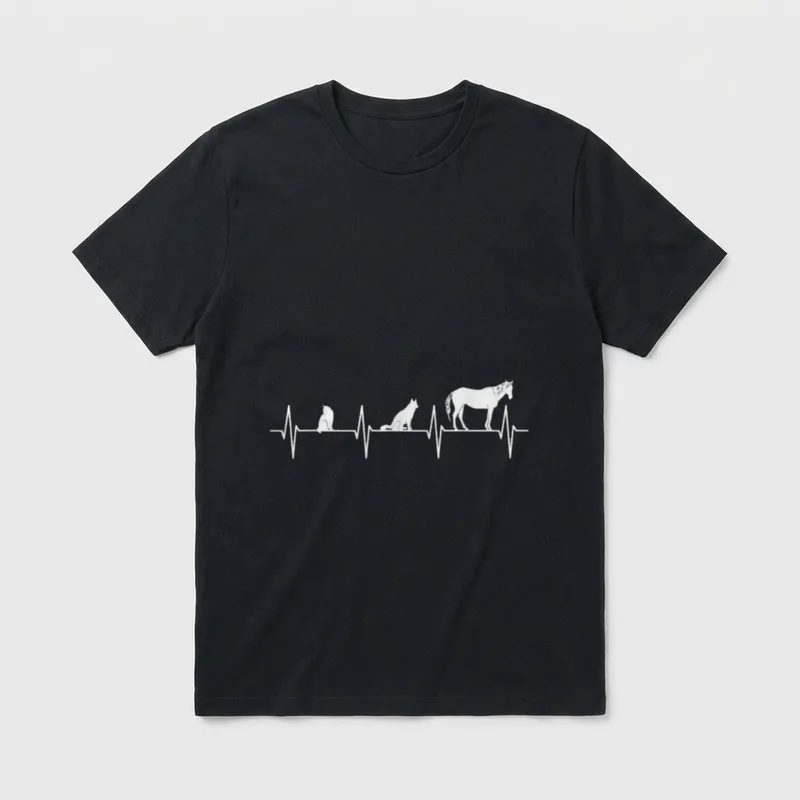 Heartbeat Katze Hund Pferd T-Shirt – Klassisches T-Shirt in Schwarz