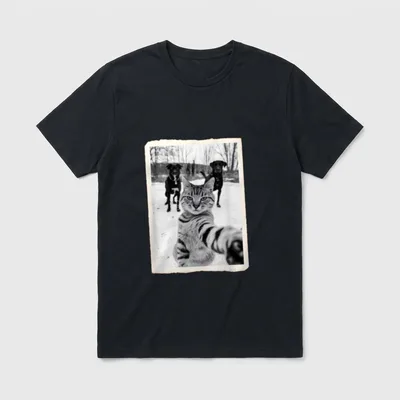 Lustiges Katzen-Selfie mit Rottweiler Hund & Katze T-Shirt – Klassisches T-Shirt in Schwarz